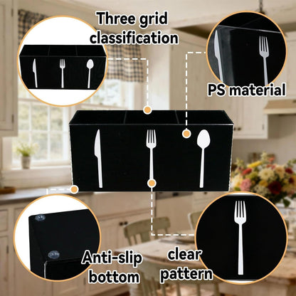 Utensil Holder,Kitchen Countertop Organizer,Silverware Organizer,3 Compartments Silverware Caddy,Plastic Utensil Holder, Large Capacity Cutlery, Spoon, Fork, and Knife Rack (White)