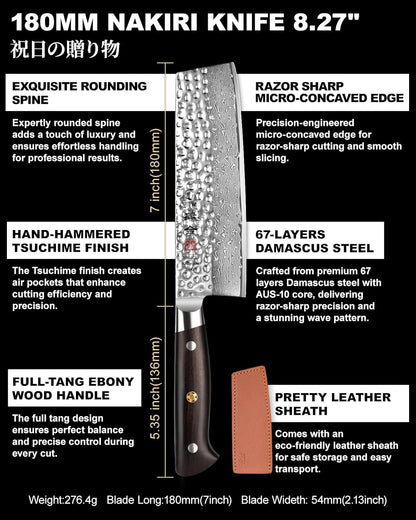 kanngou Japanese Chef Knife Kitchen Knife with 67 Layers Damascus Steel AUS-10 Core, Professional Damascus Knife with Full-Tang Ebony Wood Handle and Premium Gift Box (8.27 Inch Kiritsuke Knife)
