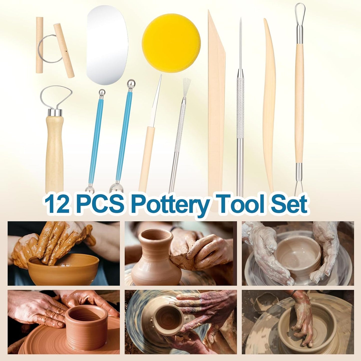 Amrules Clay Tools Kit, 12 PCS Polymer Clay Cutter Tools, Rectangle Shape Acrylic Press Board and Roller Pin Supplies Suitable for Shaping, Carving, Pottery Craft and DIY Projects