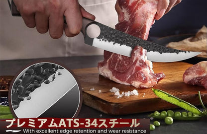 DRGSKL Hand Forged Meat Cleaver Knife Fathers Butcher Knives for Meat Cutting Full Tang Chef Knife with Belt Sheath and Gift Box High Carbon Steel for Kitchen or Camping, Gift for Dad