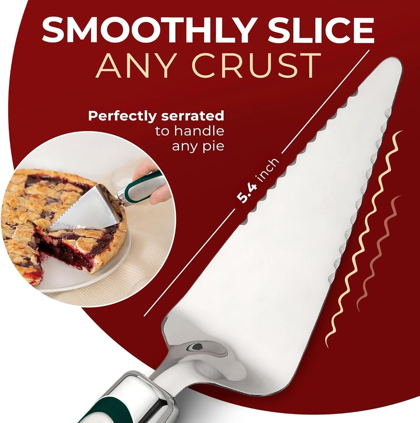 Orblue Pie Server, Essential Kitchen Tool, Serrated on Both Sides, Great for Right or Left Handed Chef, Stainless Steel Flatware , Cake Cutter,White