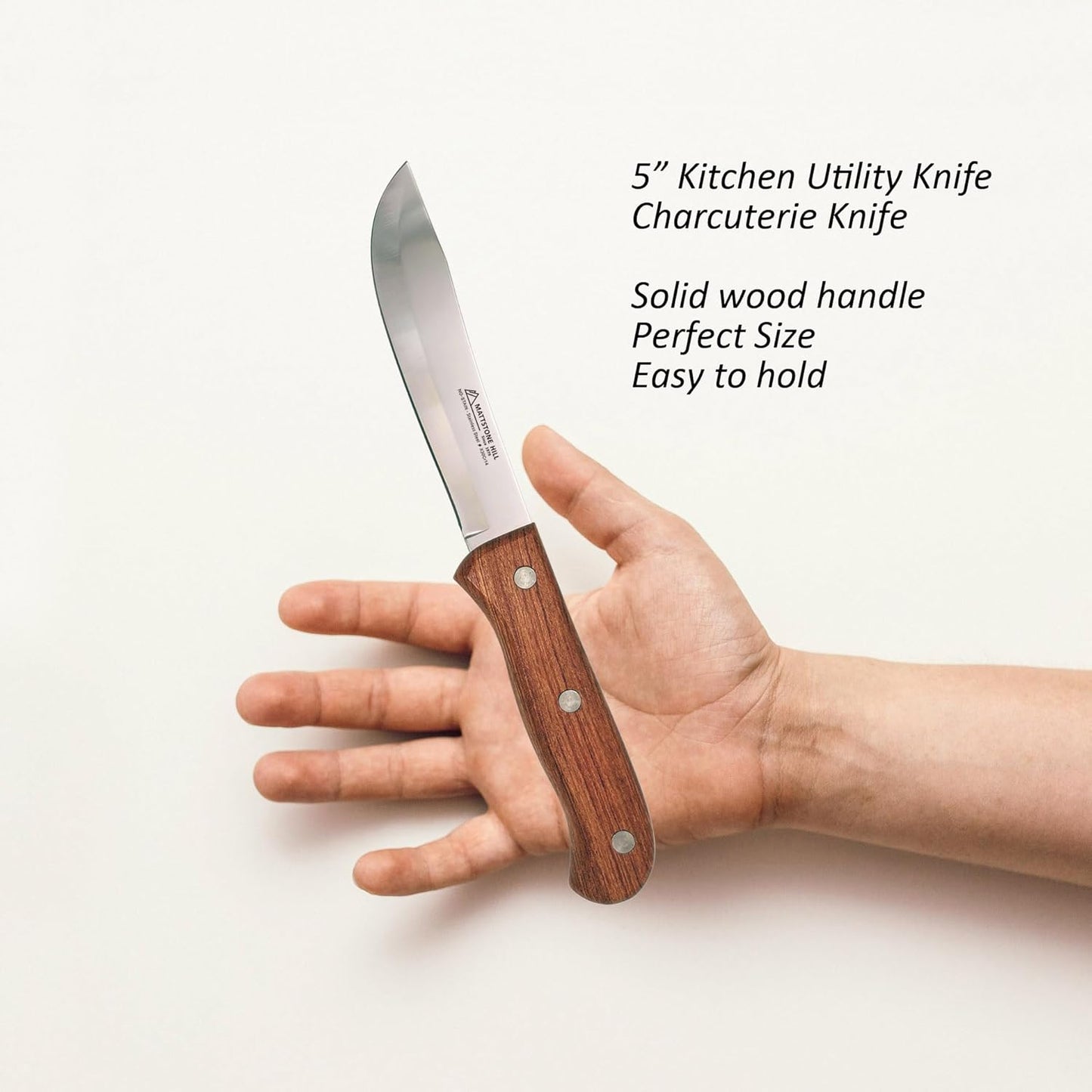 Kitchen Utility Knife 5 Inch - MATTSTONE HILL Charcuterie Knife, Carving Tools, Sausage Knife, Meat Knives, High Carbon Steel, Wood Handle