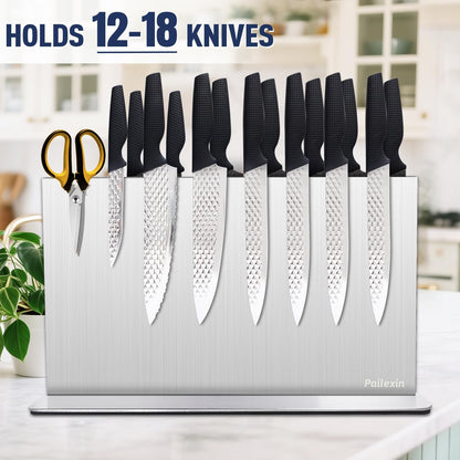 Magnetic Knife Block Without Knives—Stainless Steel Double-Sided Magnetic Knife Holder Stand with Strong Magnets, Knife Storage Organizer for Kitchen Counter top