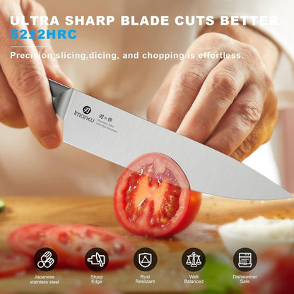 imarku Kitchen Knife Set with Block and Built-in Sharpener, Japanese Stainless Steel 14-Piece Knife Set with Utility Knife, Dishwasher Safe, Non-Slip Ergonomic Handles, Essential Gift for Home Cooks