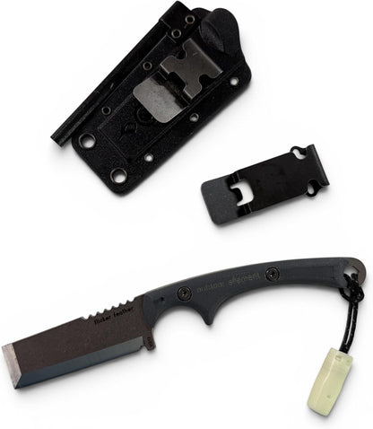 Scout Feather Glow - Fixed Blade Survival Knife with built-in Firestarter for Camping, Hunting, Outdoor Adventure and Culinary Need - VG10 Blade, Whistle, Knife Sharpener, Compact Sheath & G10 Handle