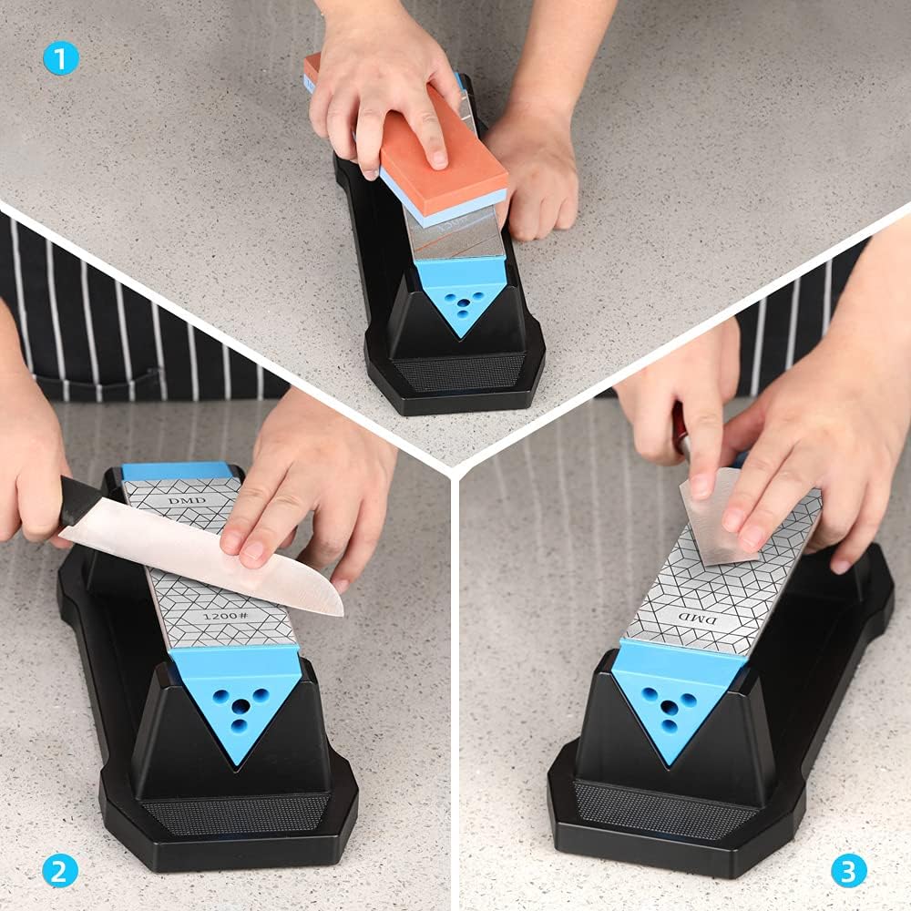 DMD Diamond Whetstone Knife Sharpener, 3-Sided Grit Coarse 150 | Medium 325 | Extra Fine 1200, Multi-Use Diamond Plate Honing Stone, Professional Sharpening Tool for Kitchen, Outdoor & Workshop