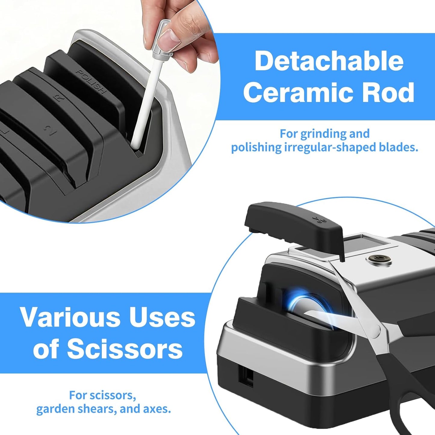 5-in-1 Electric Knife Sharpener for Kitchen Knives, Scissor Sharpener with 3-Speed & 100% Diamond Abrasives-Quickly Sharpening for Straight, Serrated, Meat Cleaver, Ceramic Knives & Kitchen Knives