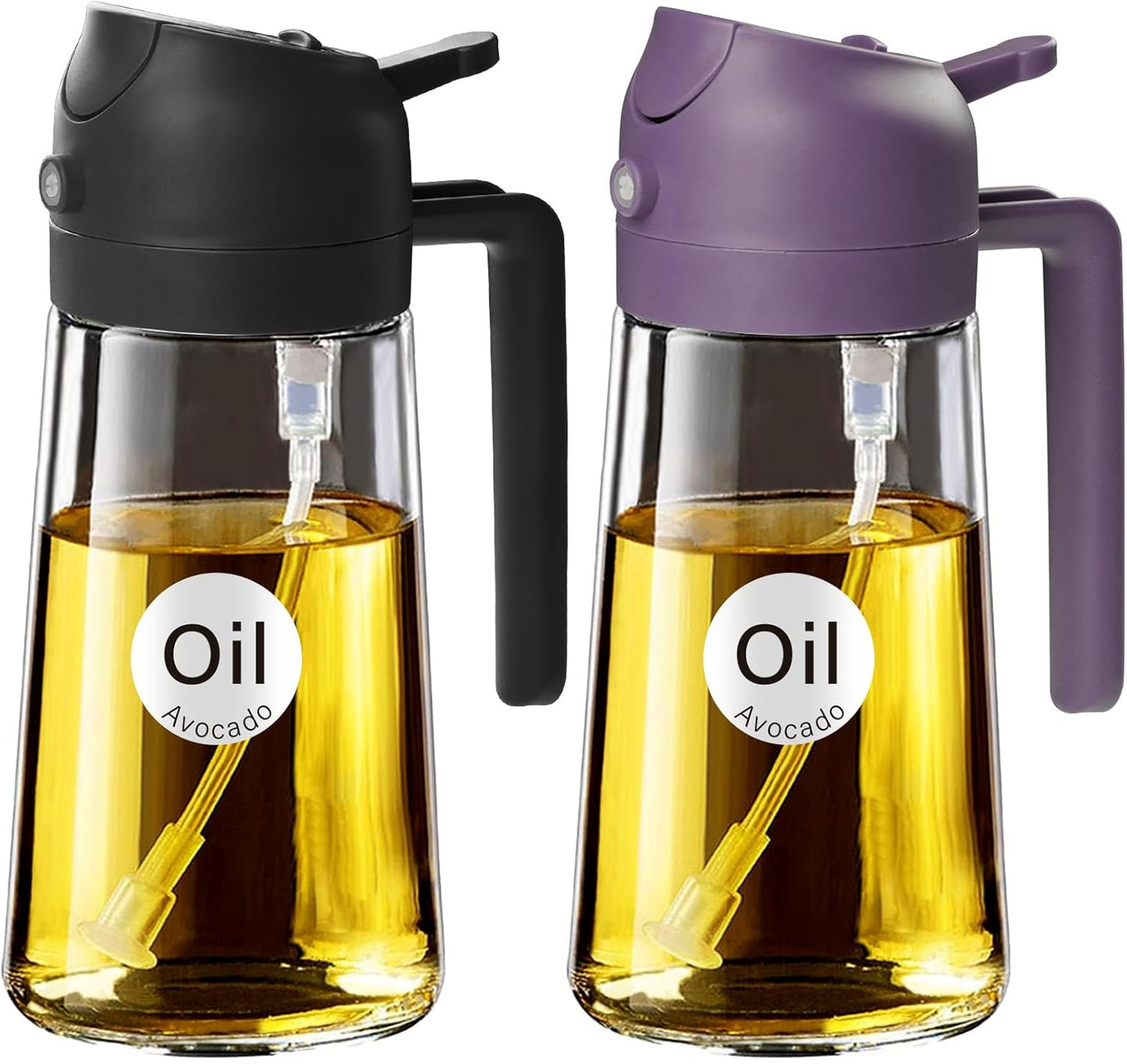 YARRAMATE 16oz/470ml Glass Olive Oil Sprayer for Cooking with Stickers, 2 in 1 Oil Dispenser for Kitchen Gadgets, Food Grade Premium Spray Bottle for Salad, Frying, BBQ (Creamy White)