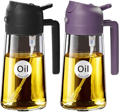 YARRAMATE 16oz/470ml Glass Olive Oil Sprayer for Cooking with Stickers, 2 in 1 Oil Dispenser for Kitchen Gadgets, Food Grade Premium Spray Bottle for Salad, Frying, BBQ (Creamy White)