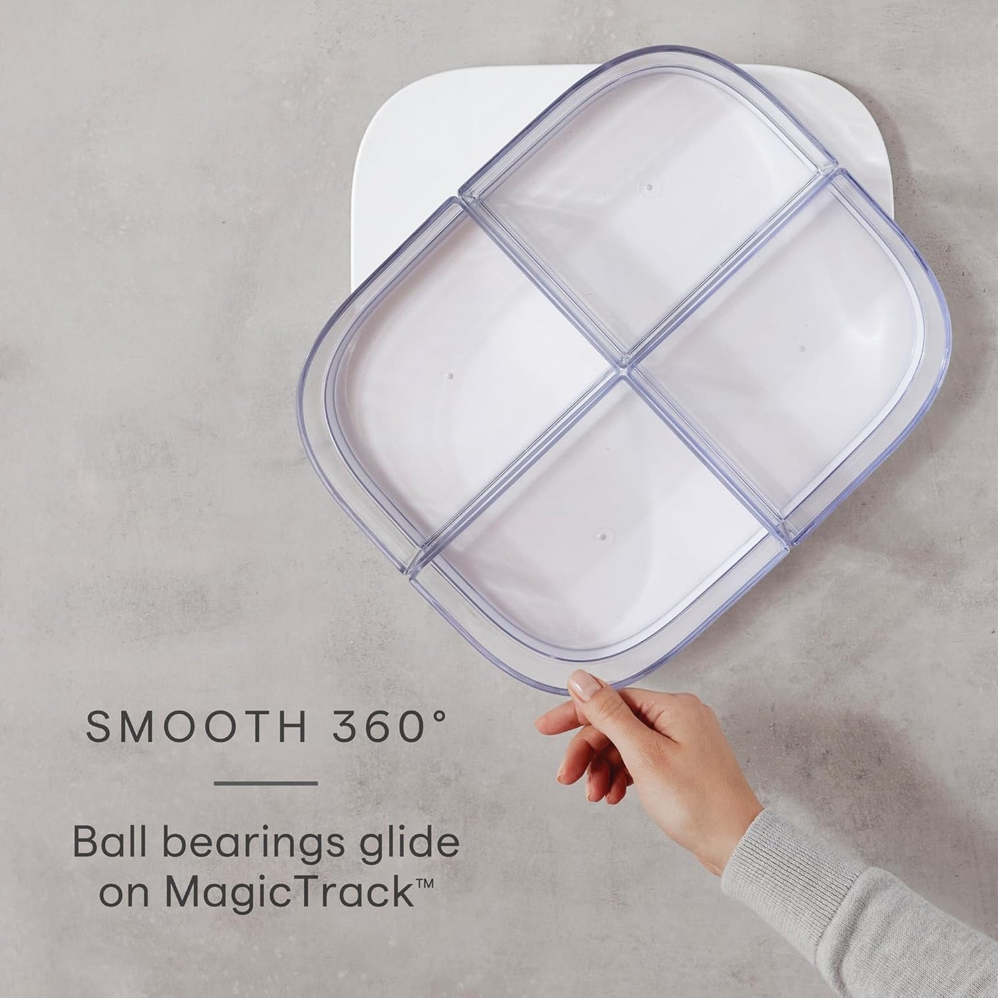 YouCopia MagicTrack Rectangle Lazy Susan Turntable: Kitchen & Bathroom Pantry, Cabinet & Countertop Storage Organizer with 360° Spin, Non-Slip, White Speckled BPA-Free
