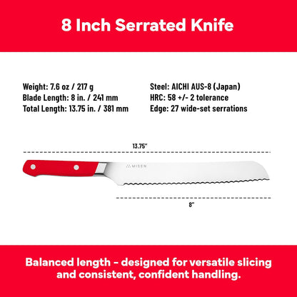 Misen Serrated Bread Knife - High-Carbon Japanese AUS8 Steel - Perfect for Soft Foods, Bread, Pastries, and Fruits - Verstatile Slicer, Razor-Sharp Edge, Durable Blade, Ergonomic Handle - 5", Blue