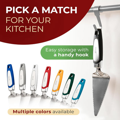 Orblue Pie Server, Essential Kitchen Tool, Serrated on Both Sides, Great for Right or Left Handed Chef, Stainless Steel Flatware , Cake Cutter,White
