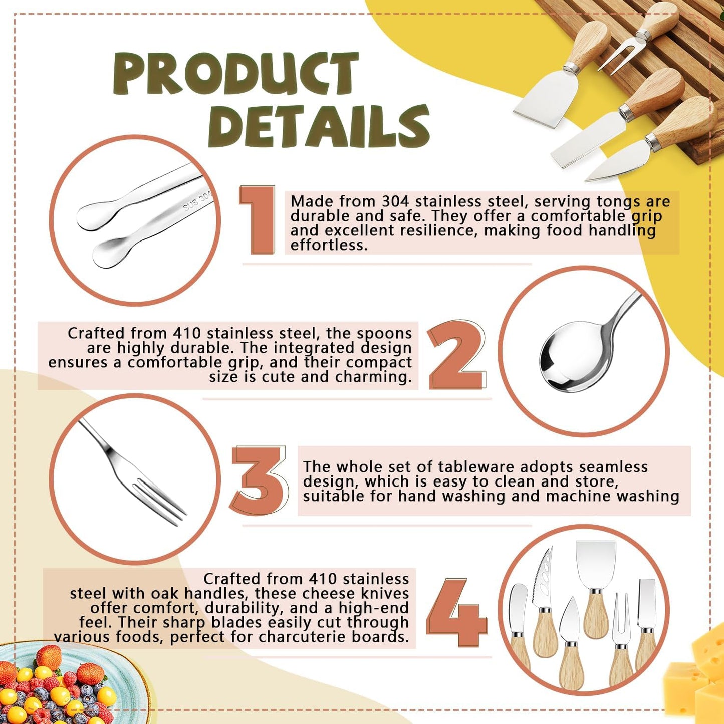 Charcuterie Boards Accessories Gold Charcuterie Utensils Cheese Butter Spreader Knife Set with Wooden Handles Small Serving Tongs Mini Forks and Spoons Flags Toothpick for Party Platter Appetizers
