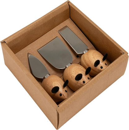 Creative Co-Op 3-Piece Rubberwood & Stainless Steel Cheese Knives, Multicolor