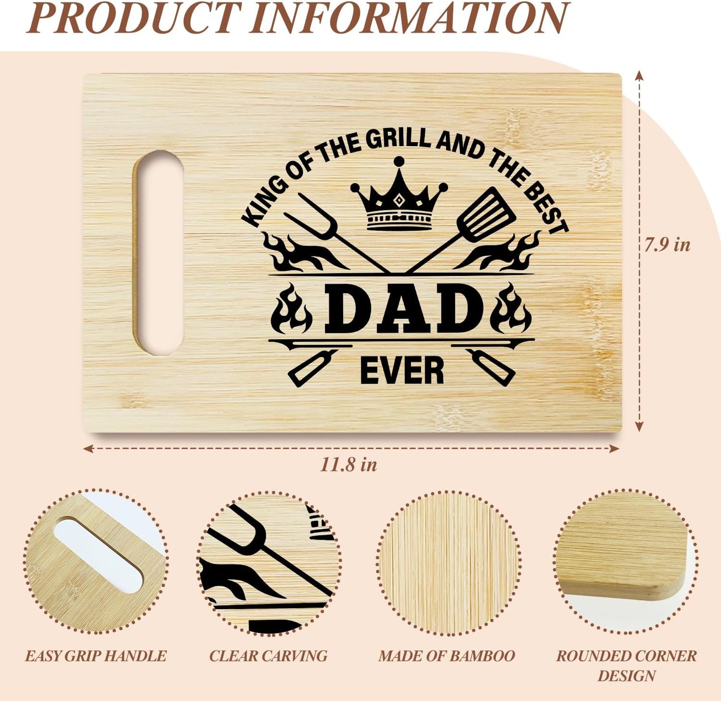 Best Dad Ever Bamboo Cutting Board, Grilling Gift For Men, Funny Charcuterie Boards for Home Kitchen Decor, Father's Day Birthday Gifts for Dad from Daughter Son -047