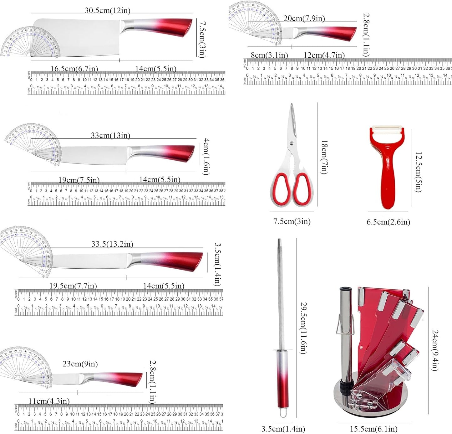 Elegant Purple 9-Piece Kitchen Knife Set with Acrylic Block,Non Stick Sharp Stainless Steel Chef Knives with Sharpener,Gift Ready Cutlery Set for Women