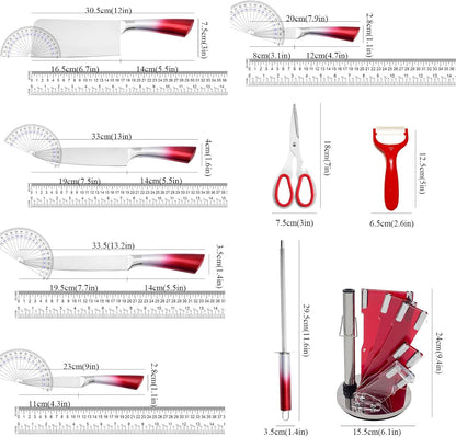 Elegant Purple 9-Piece Kitchen Knife Set with Acrylic Block,Non Stick Sharp Stainless Steel Chef Knives with Sharpener,Gift Ready Cutlery Set for Women