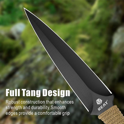 REAT Throwing Knives - 12 Piece, 6.5" 440 Stainless Steel with Green Cord-Wrapped Handle, Includes Nylon Carrying Case for Safe Storage,Ninja Kunai Knives for Competition,Recreation (Black/Green)