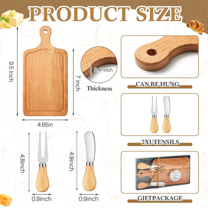 1 Set Bridal Baby Shower Cheese Prizes Wooden Square Board Gift Set Knives Forks Thank You Tags with Box for Guests for Valentines Bridal Baby Shower Housewarming Gifts (Acacia Color)