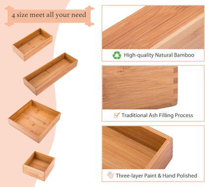 Bamboo Drawer Oragnizer Box, Kitchen Seasoning Organizer Tray, Tableware Knife Fork Organizer Box, Home Drawer Sorting Box, Bamboo 12"*4"