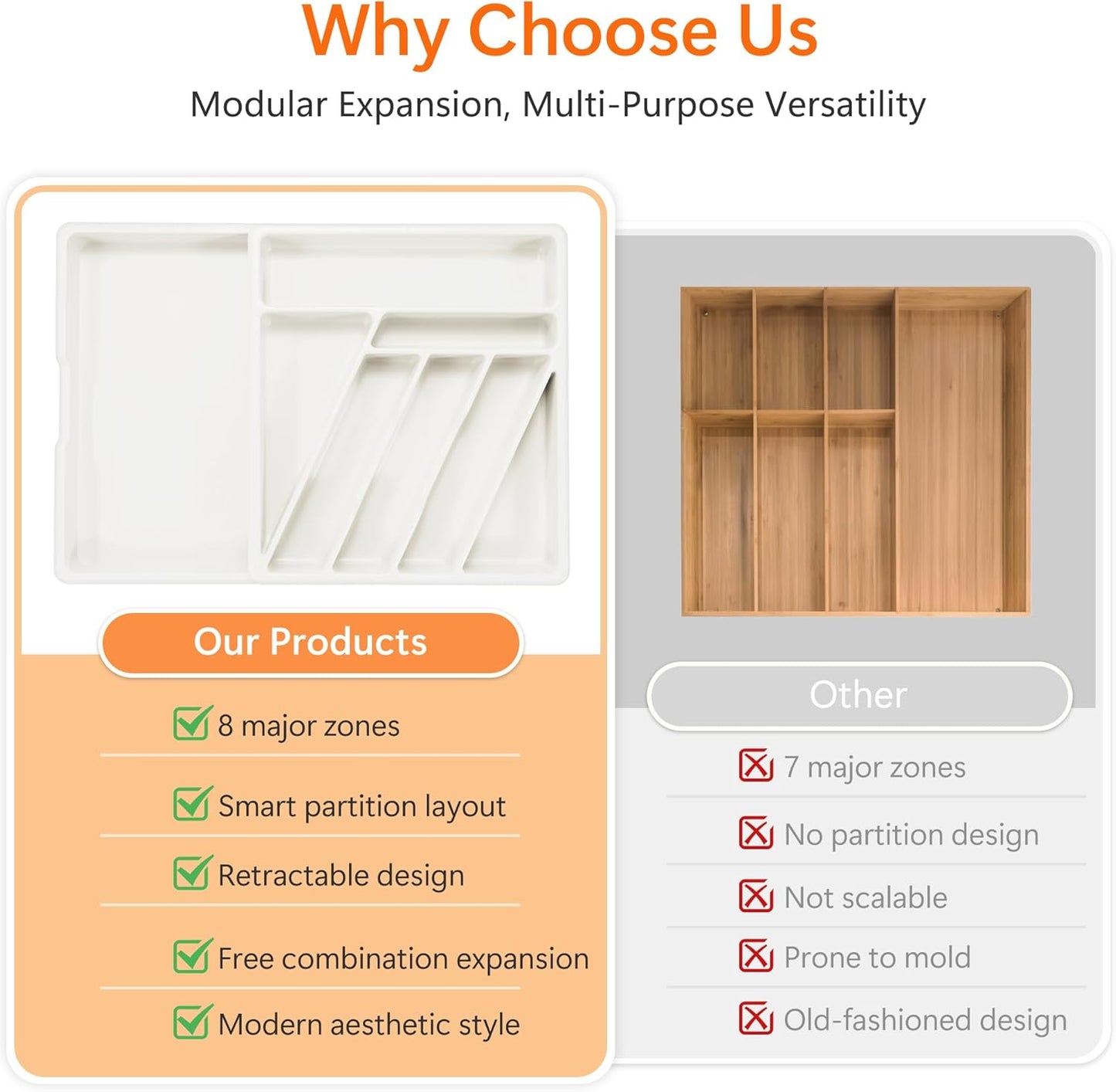Li&Zhao Silverware Organizer - Expandable Kitchen Drawer Organizer Cutlery Drawer Organizer Flatware Organizer for Drawer Utensil Tray for Kitchen Plastic Silverware Holder for Spoons Knives Forks