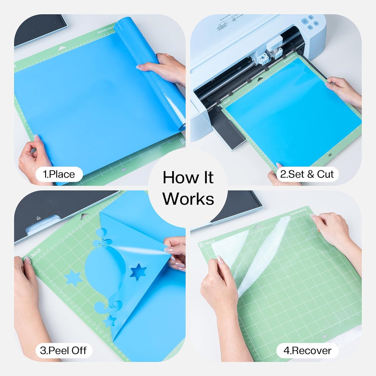 Likcut Cutting Mat for Glee S501 Cutter, 4.5" X 6.5" Standard Grip Mat for DIY Crafty, 3 Packs Likcut Accessories Mats, Adhesive Sticky Green Quilting Replacement Cut Mats for Iron On, Vinyl and More