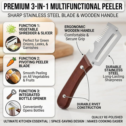 Utilira Shredder, Multifunctional Vegetable Julienne Peeler, Kitchen Multi-Function Stainless Steel Thickened Fruit Peeler Knife, With Built-In Bottle Opener For Peeling Fruits, Vegetables