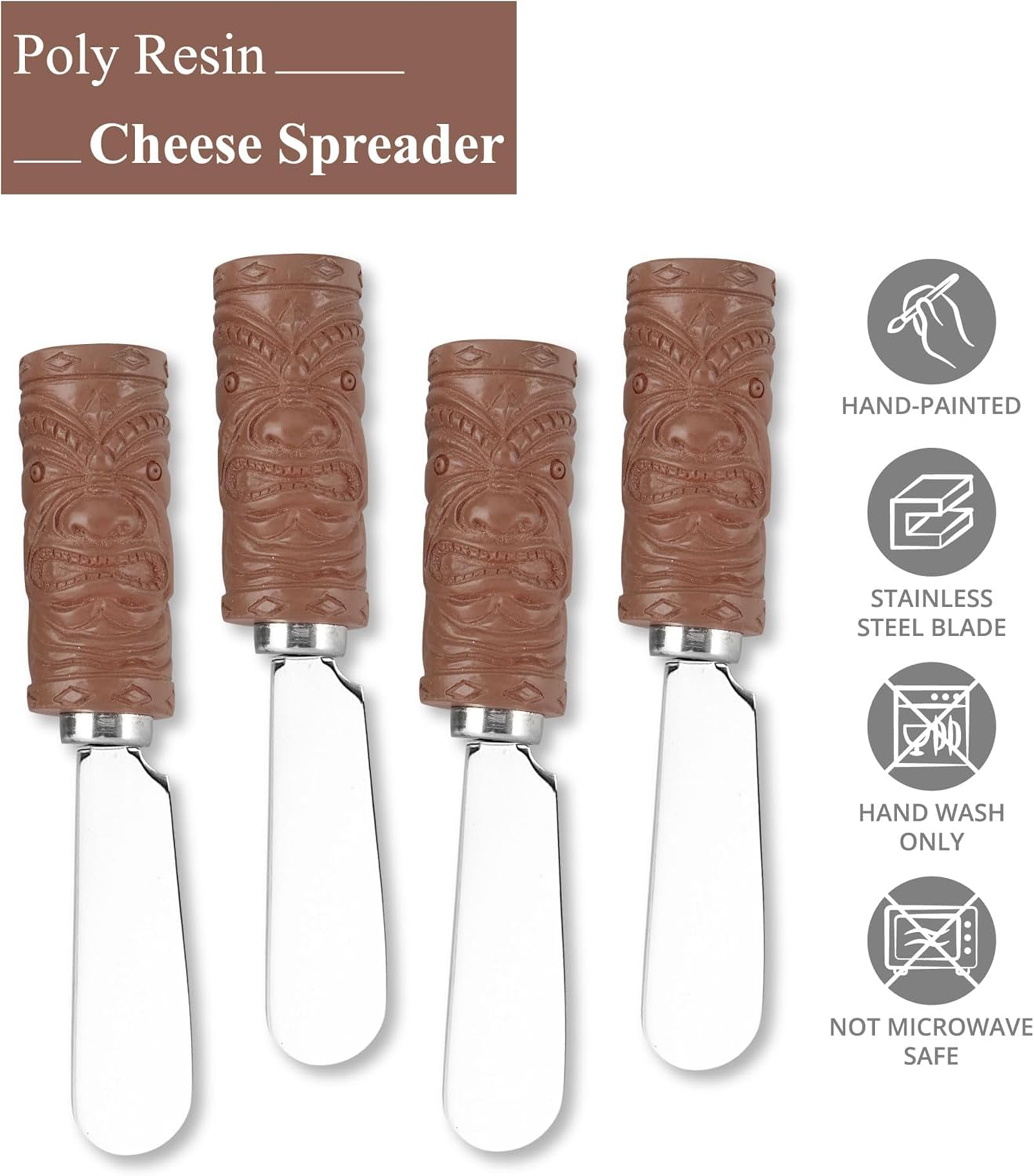 UP UPware Black Lighthouse Cheese Spreaders, Hand-Painted Resin Handles with Stainless Steel Blades for Spreading Cream Cheese, Butter, Jam, or Sandwich, Set of 4