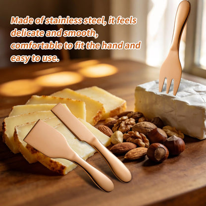 Copper Cheese Knives Set 7 Pieces Stainless Steel Kitchenware Utensils Gadgets 7 Pieces Cheese Knife,Cheese Spreader,Cheese Forks,Cheese Slicer,Cheese Cutter,Butter Knife
