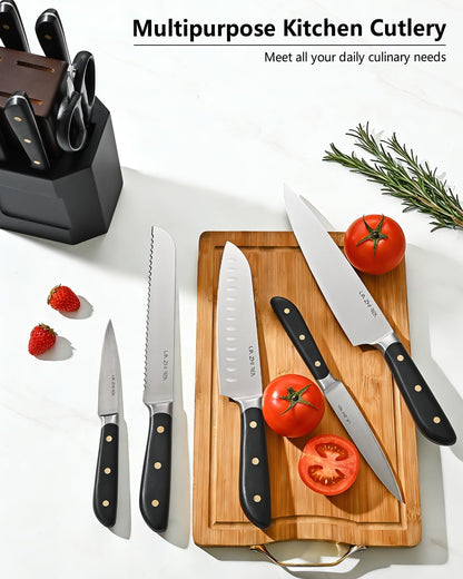 13 Piece Knife Set，Kitchen Knife Block Set，White stainless steel knife set with sharpener for Chopping, Slicing, Dicing & Cutting，Dishwasher safe