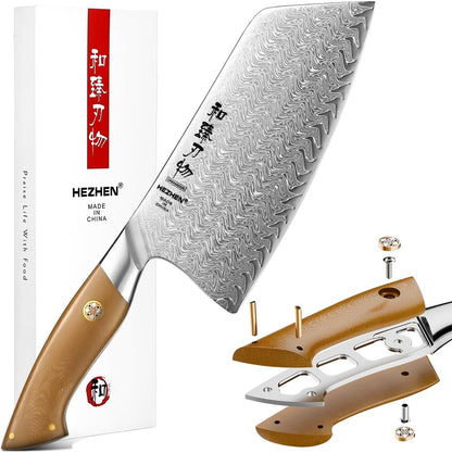 HEZHEN Damascus Chef Knife, 8.5 Inches, 67 Layers Damascus Steel, Professional Japanese Kitchen Knife for Chefs and Home Cooking, Ultra-sharp Blade with Linen Micarta Handle, Gift Packing