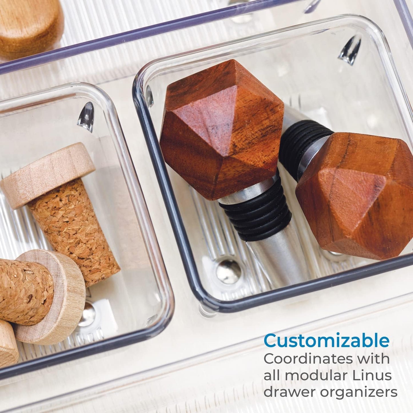 iDesign Utensil Holder and Silverware Organizer for Kitchen Utensils and Countertop Storage, The Linus Collection – Set of 2, 4" x 12" x 3", Clear
