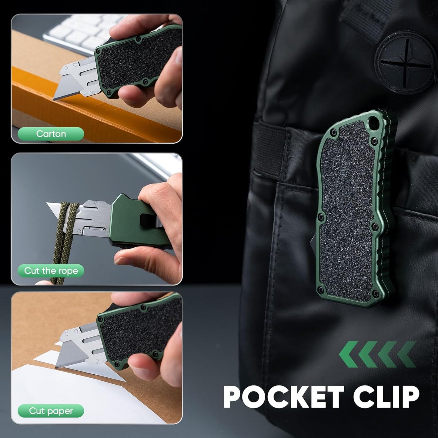 XXV Aluminum Alloy Utility Knife, Box Cutter,Cute Heavy Duty Pocket Knife, Safety Replaceable Blade EDC Razor Knives with 10Pcs Replaced Blades,Black