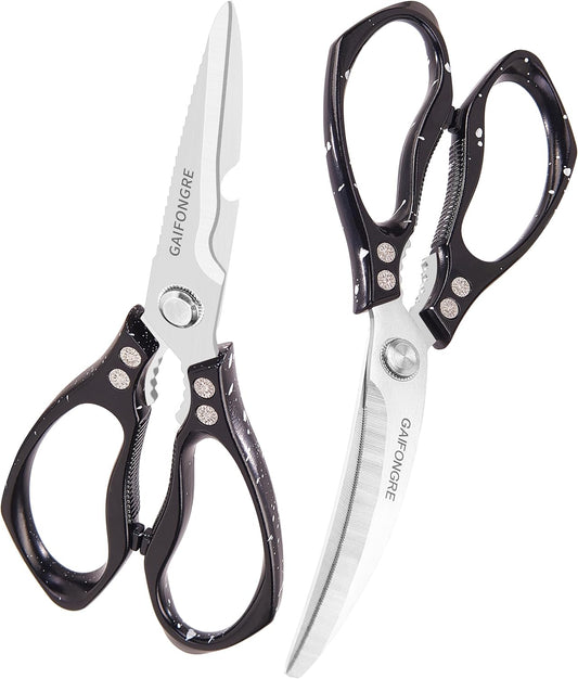 Heavy duty kitchen scissors 2-pack,High Stainless Steel sharp blade,Dishwasher safe meat scissors Cooking shear for Chicken Fish Meat Color RED SILVER