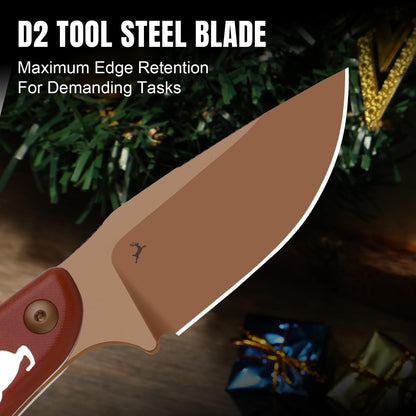 Kizer Hare Fixed Blade Knife with Sheath, 3.14" D2 Steel Blade EDC Hunting Knife with Burlap Micarta and Black G10 Handle, Small Survival Knives, Outdoor Camping Knives for Men Women 1077M3