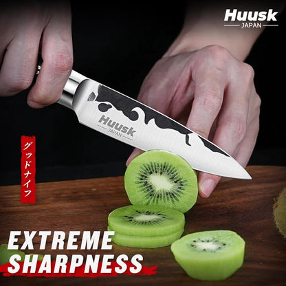 Huusk Japanese Chef Knife Set 6 pcs, Kitchen Knives with Hand-forged High Carbon Steel Blade, Sharp Cooking Knife Set with Ergonomic Wood Handle, Professional Kitchen Knives Sets, Gift Idea for Men