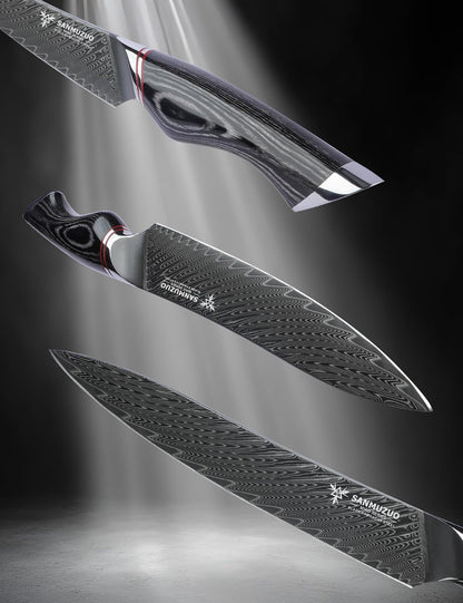 3.5 Inch Paring Knife - Fruit and Vegetable Peeling Knives, Black Damascus Steel with Ergonomic Handle - MIAO Series