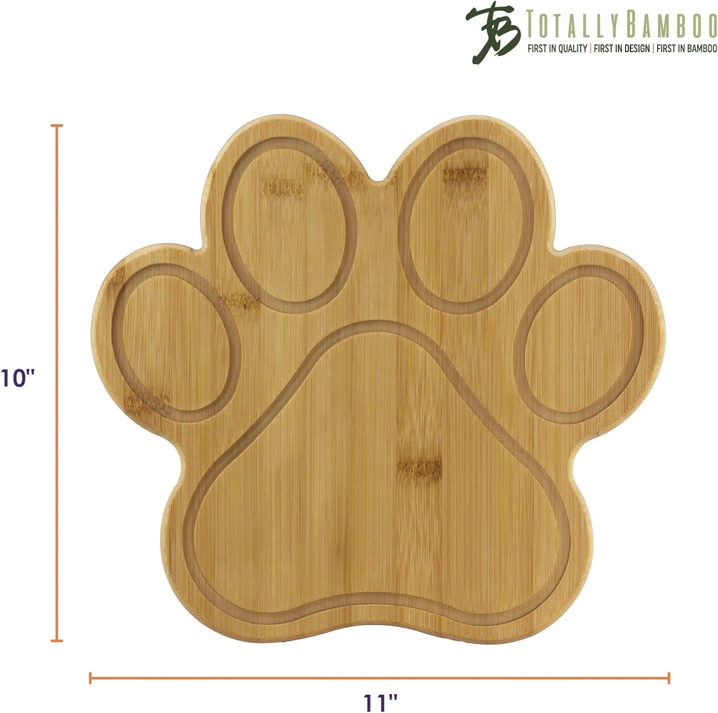 Totally Bamboo Dog Paw Shaped Bamboo Cutting Board for Dog Lovers – Charcuterie and Serving Board with Juice Grooves, 11 x 10 Inches