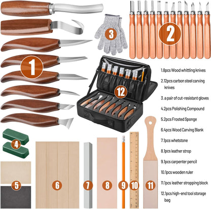 Olerqzer Wood Carving Kit,35-in-1 Wood Whittling Kit for Beginners,Whittling Knife Set Whittling Knife Wood Carving Knives Carving Tools with Large Storage Tool Bag(35PCS)