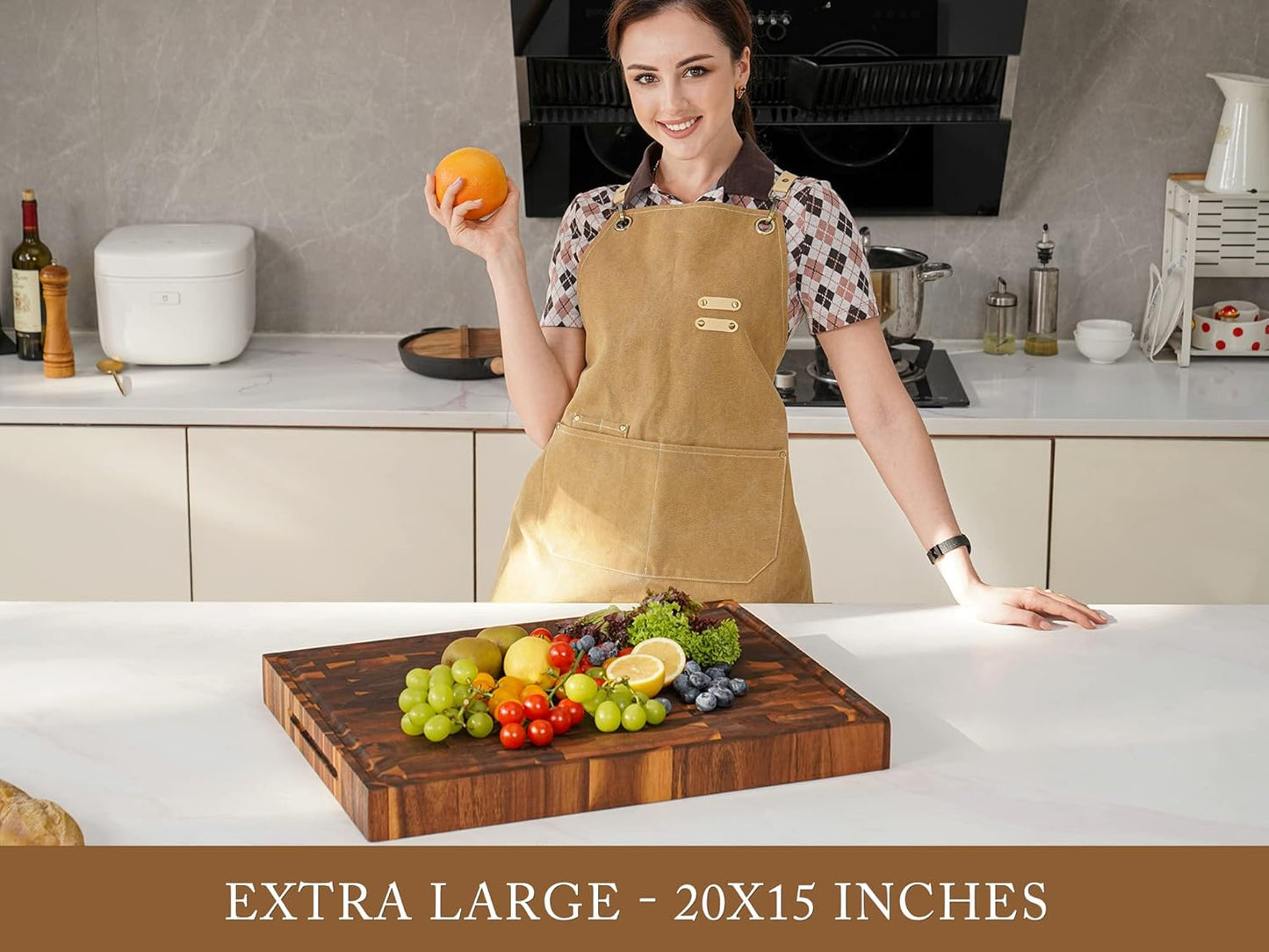 AZRHOM Large End Grain Walnut Wood Cutting Board 17x13x1.5 in Thick Butcher Block for Kitchen with Non-slip Mats Juice Groove & Handles (Gift Box)