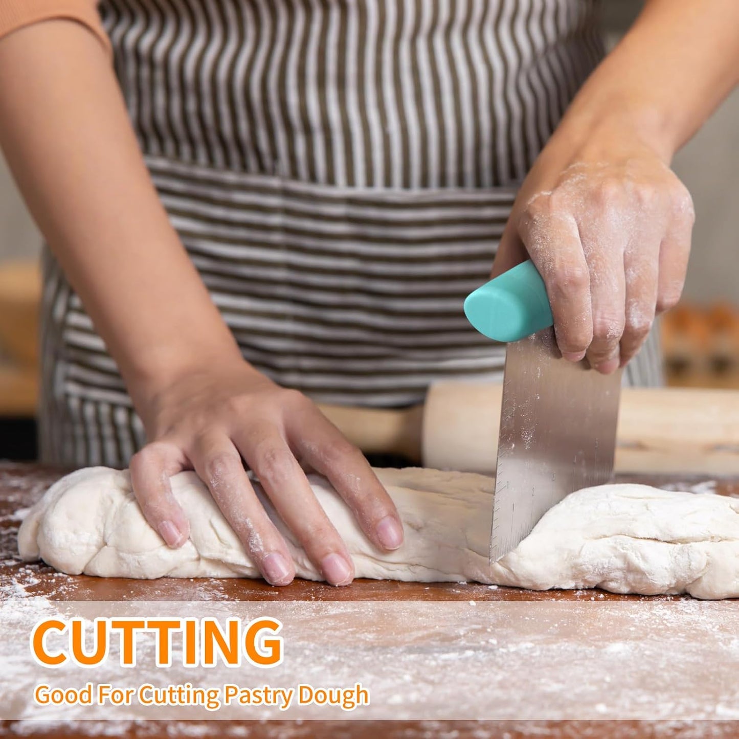 ALLTOP Bench Scraper & Chopper - Baking Essentials,Stainless Steel Blade Knife,Ideal Kitchen Tool for Home Baking and Meal Prep, Bread Making, Pasta,Pastry,Dough and Cake - Set of 2 Pack