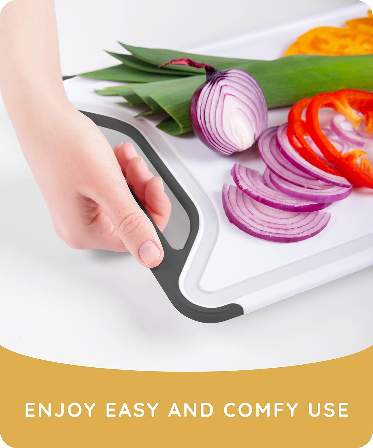 Cutting Boards for Kitchen, Plastic Cutting Board Set of 3, Dishwasher Safe Cutting Boards with Juice Grooves for Meat, Veggies, Fruits, Easy Grip Handle, Serveware Accessories (Gray)