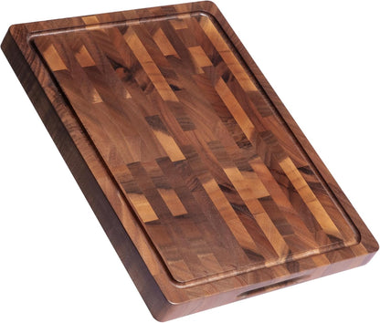THETCHRY Walnut Wood Cutting Boards for Kitchen, End Grain Chopping Board Double Sided, Large Cutting Board with Handle, Charcuterie Butcher Block for Meal Prep & Serving with Gift Box, 17"×13"×1"