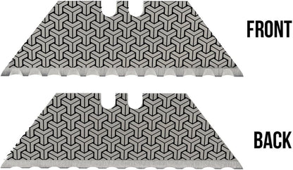 NDZ Performance Serrated Steel Blade Replacement for Utility Knife & Box Cutters, Custom Double Sided Laser Engraved Designs, Silver - Skull - 3 Pack
