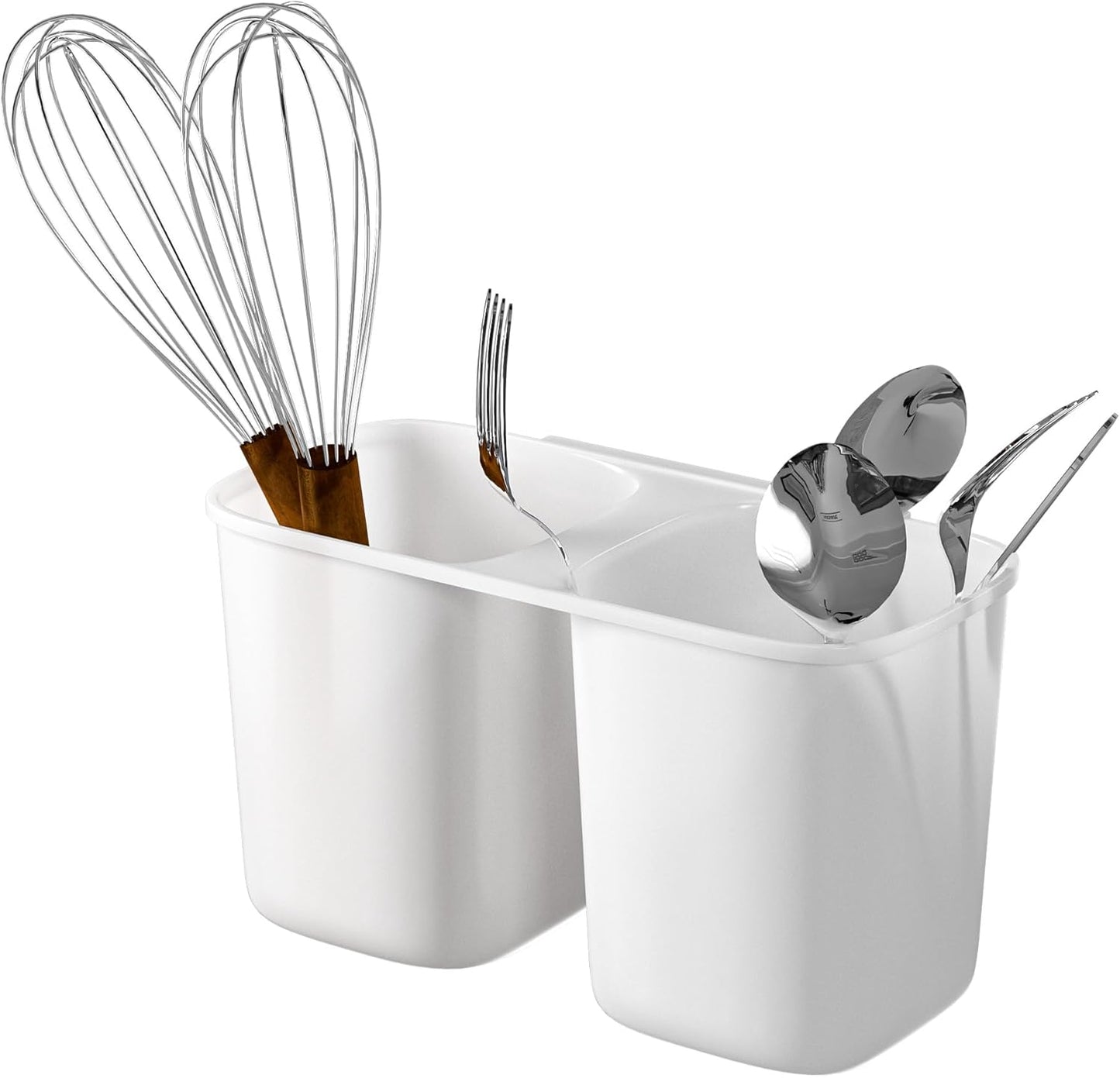 SANNO Dish Rack Utensil Holder, Hanging Cutlery Drainer Caddy with Hooks, 2 Compartment Flatware Organizer for Forks, Spoons, Knives, Fits Over Most Dish Drying Racks, Black