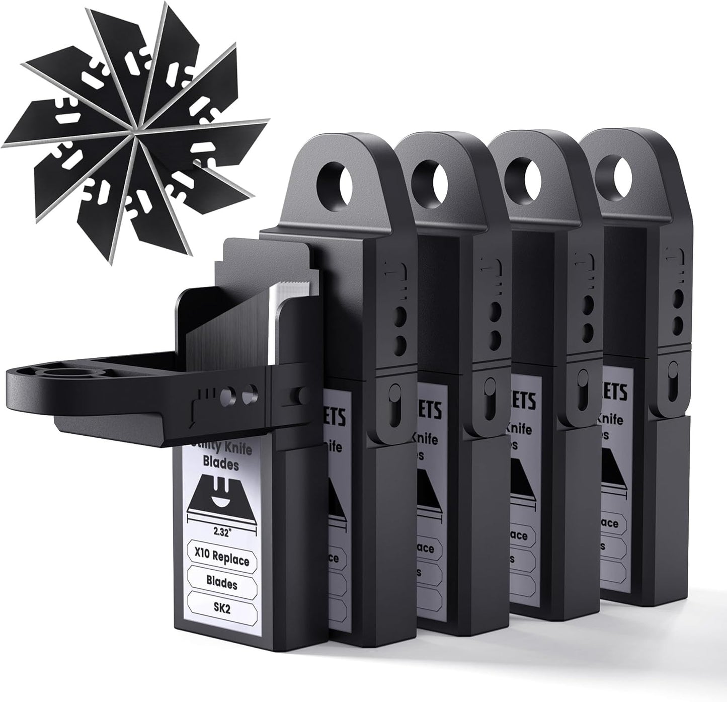KAIWEETS Replacement Blades for KUF01 Utility Knife and Scraper, 50pcs with Storage Case, Premium SK2 Material, Black Rust-Resistant, Heat Treated, Precision Sharpness