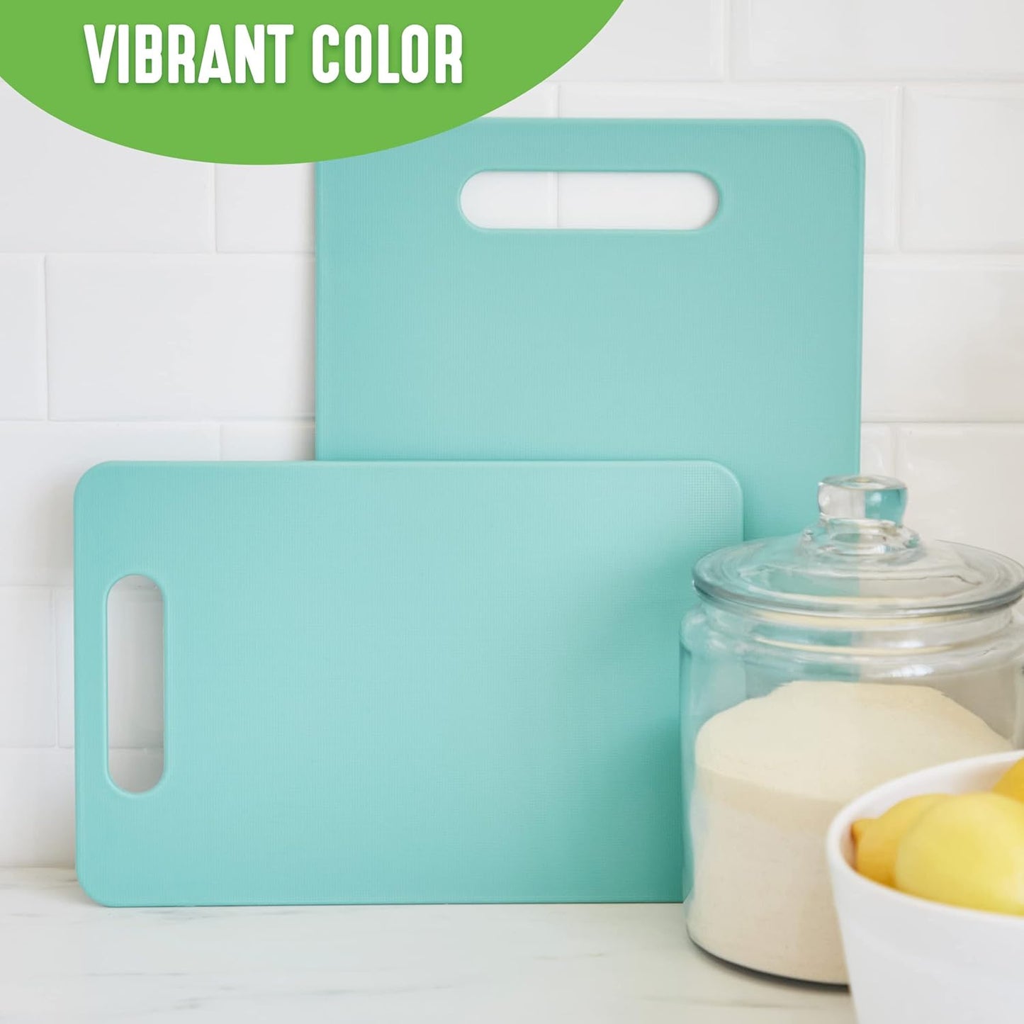 GreenLife Cutting Board Set 8x12" & 10x14", Extra Durable, Meal Prep, Non-Slip, Grip Handles, Crack Resistant, Dishwasher Safe, Reversible, Versatile Kitchen Essentials, Turquoise