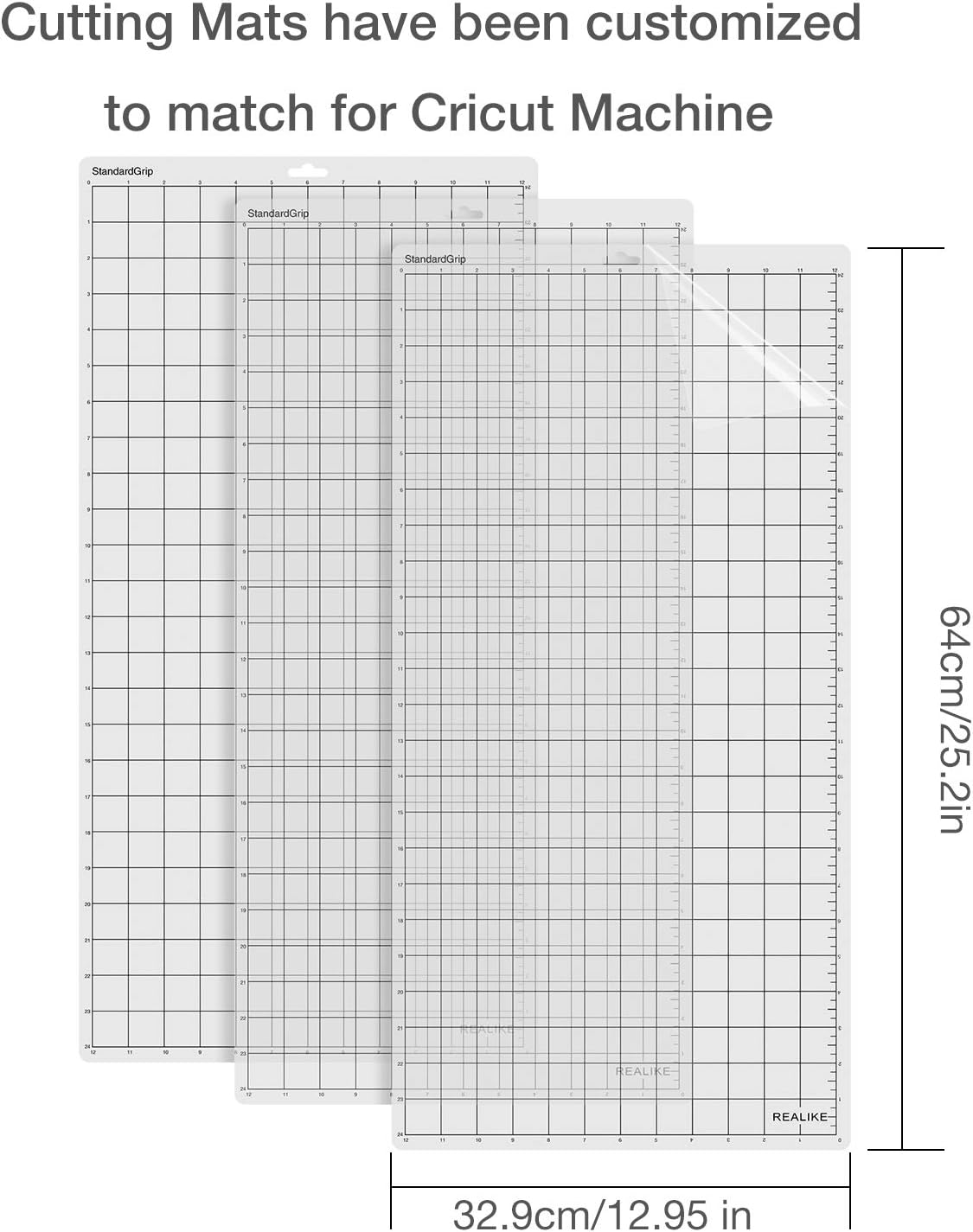 REALIKE 12x12 Lightgrip Cutting Mat Compatible with Cricut Maker 3/Maker 4/Maker/Explore 3/4/Air 2/Air/One(3 Mats), Gridded Adhesive Non-Slip Cut Mat for Crafts, Quilting, Sewing and All Arts
