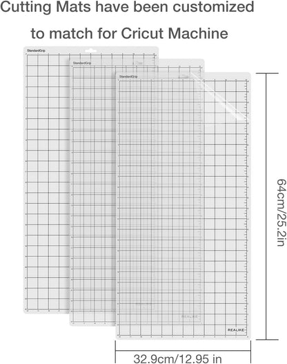 REALIKE 12x12 Lightgrip Cutting Mat Compatible with Cricut Maker 3/Maker 4/Maker/Explore 3/4/Air 2/Air/One(3 Mats), Gridded Adhesive Non-Slip Cut Mat for Crafts, Quilting, Sewing and All Arts