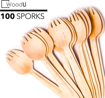 WoodU Disposable Wooden knives 100% All-Natural, Eco-Friendly, Biodegradable, and compostable knives - Pack of 100-6.5" Butter Cheese Knife Wooden Utensil